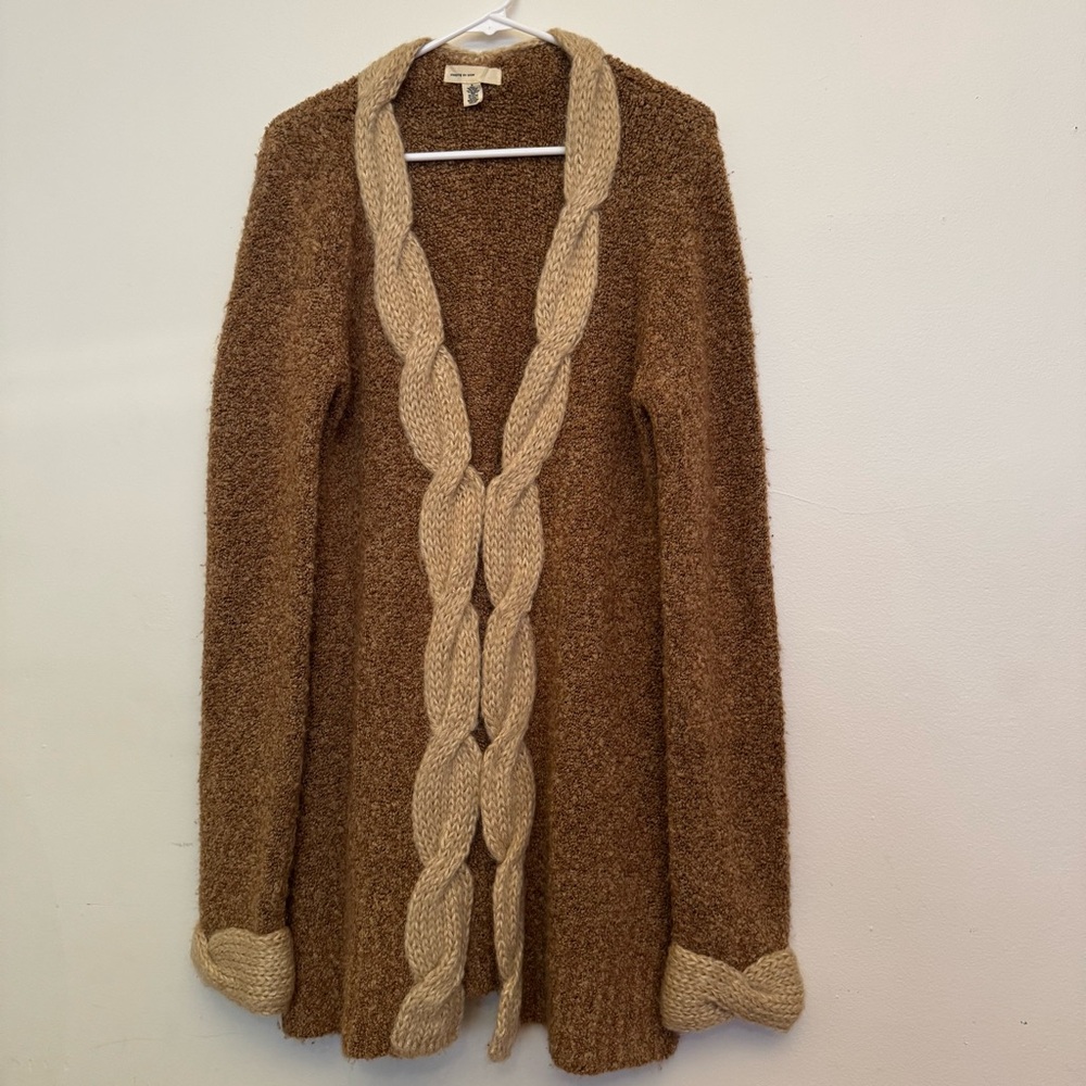 Anthropologie Size Medium Sweater Sleeping On Snow Mohair Wool Cardigan Brown